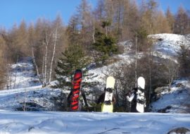 In montagna x traverso a Pontechianale; raduno appassionati di snowboard